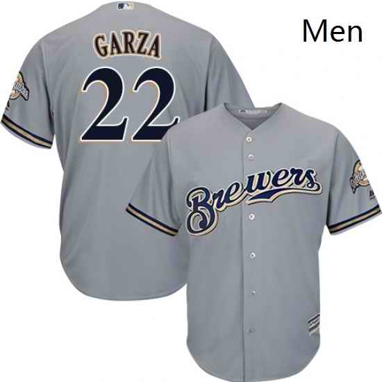 Mens Majestic Milwaukee Brewers 22 Matt Garza Replica Grey Road Cool Base MLB Jersey